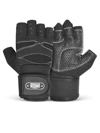 Muscle King Nutrition Gym / Fitness Gloves with Wrist Support - Black