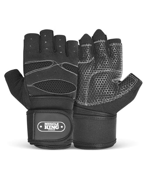 Muscle King Nutrition Gym / Fitness Gloves with Wrist Support - Black