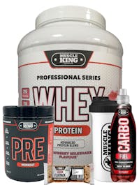 Muscle King Nutrition Whey Protein 2kg - Plus Pre Workout Bundle Plus - Free Shaker - Free Flapjack - Free Carbo Load Drink